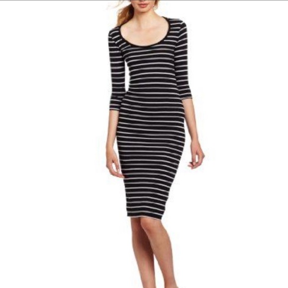FRENCH CONNECTION black stripe jersey dress scoop neckline 3/4 sleeve RELISTED - Picture 8 of 9